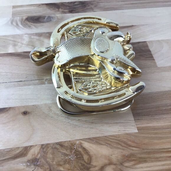 Vintage Saddle Buckle Belt Rodeo SW Gold Equestrian Horses - Picture 3 of 16